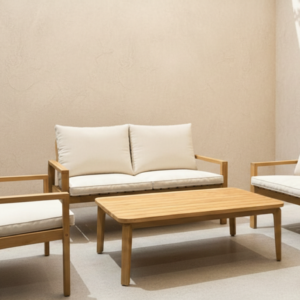 Catarina outdoor sofa set made from premium teak wood by Indonesia teak furniture factory, modern minimalist garden furniture