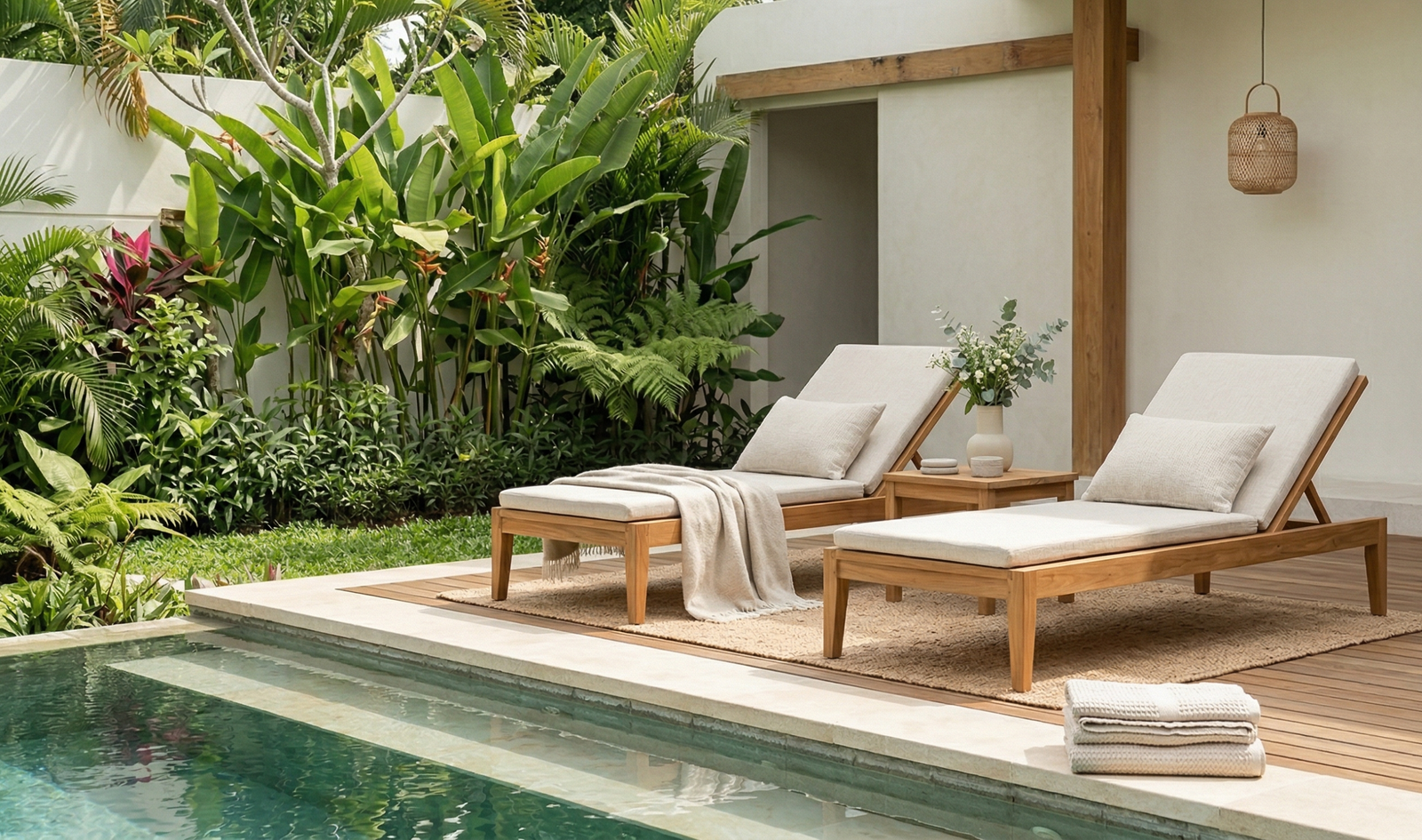 Outdoor Teak Sun Lounger – Indonesia Teak Furniture Factory
Indonesia teak furniture factory outdoor teak sun lounger by pool with natural finish