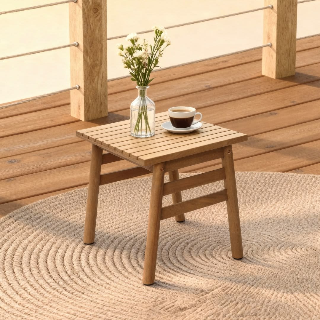 Modern solid wood coffee table with matching stool for minimalist living room