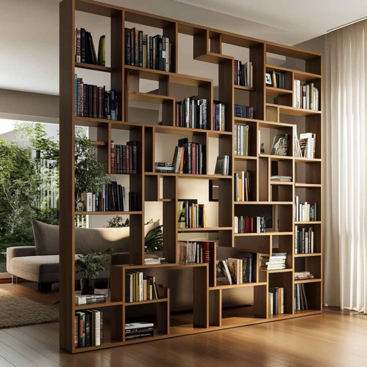 Modern solid wood bookshelf with open shelves for living room and home office storage