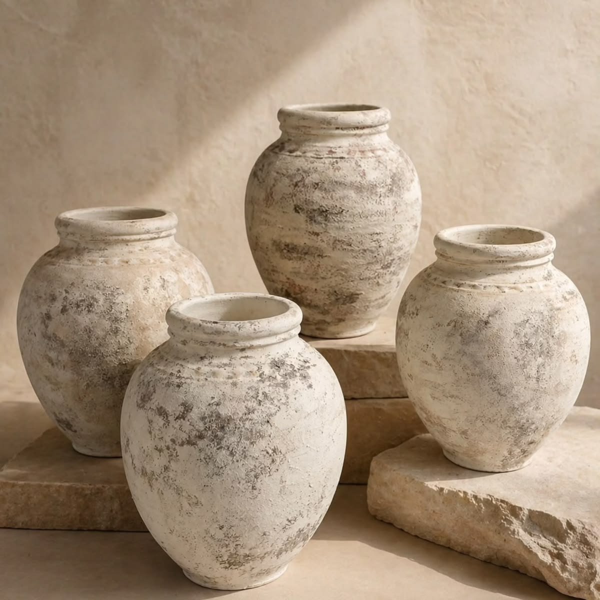 Handcrafted decorative ceramic vase set in natural beige finish for modern home decor